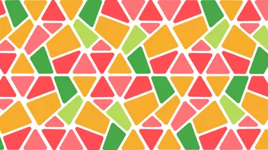 A multi-coloured graphic of bright red, pink, orange and green segments